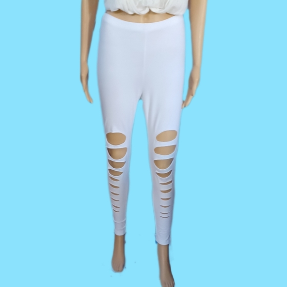 Zenana XL or L handmade torn 80's Style leggings - Picture 1 of 7